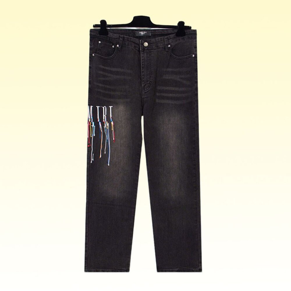 Amiri Black Embroidered Rainbow Gradient Jeans